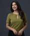 Green Shoulder Pleat Detailed Top